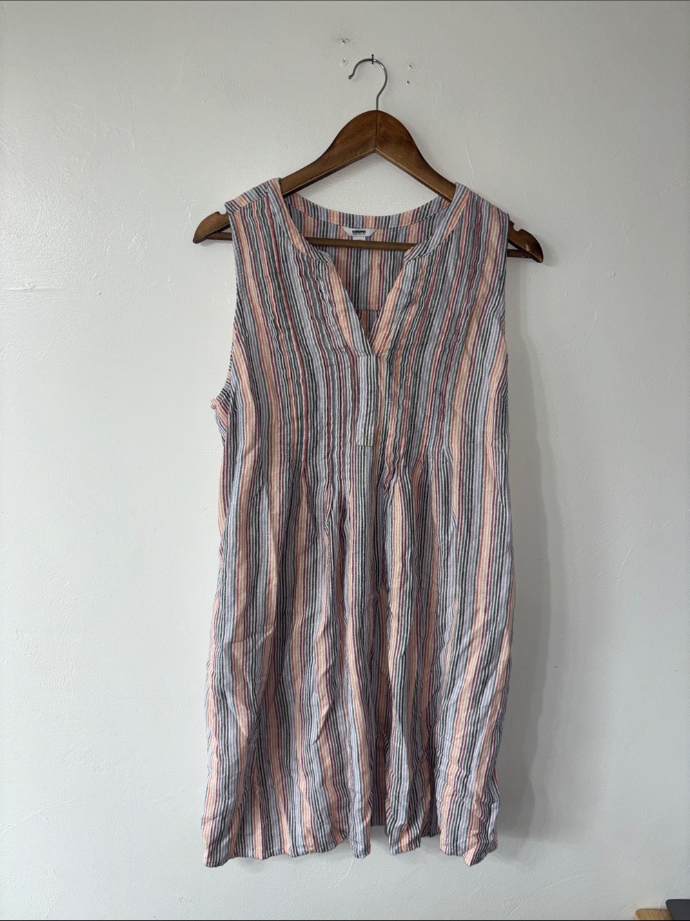 Sonoma Linen Blend Sleeveless Rainbow Stripe Midi Dress Summer Size Large